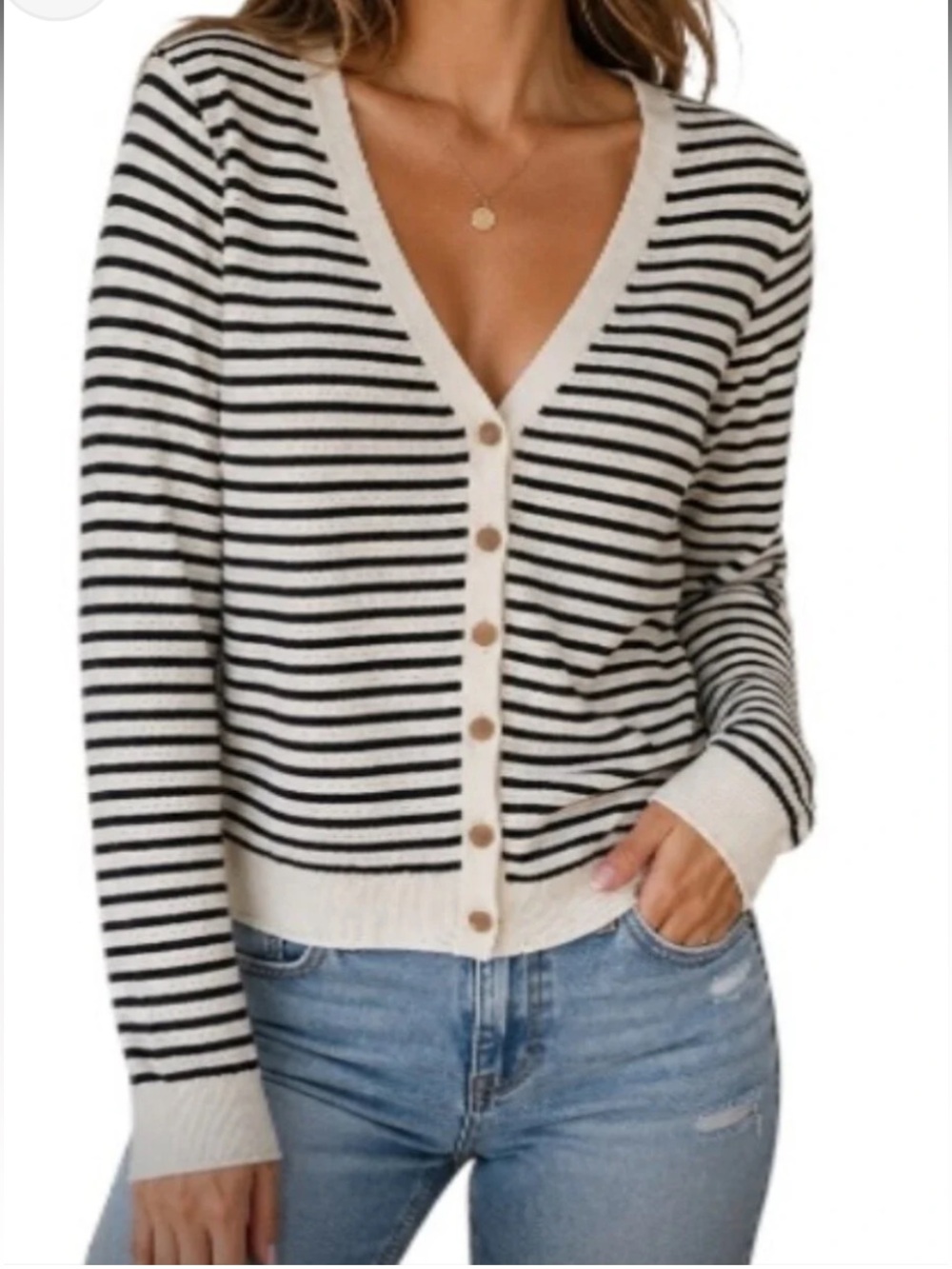 Rag & Bone ZANE NWT $298 Black White Striped V-Neck Button Cardigan Size XS